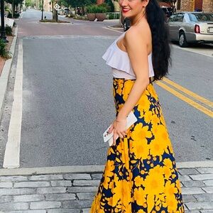 Floral Yellow and Blue Maxi Skirt